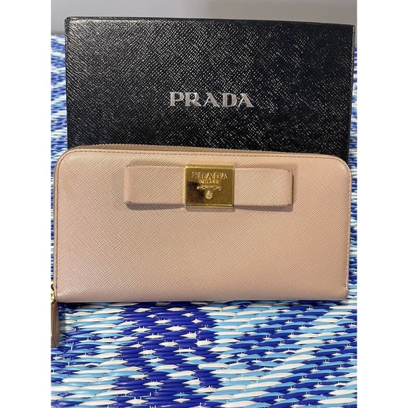 Prada Saffiano Fiocco Cammeo Leather Zip Around Continental Bow Long Wallet - Picture 4 of 6
